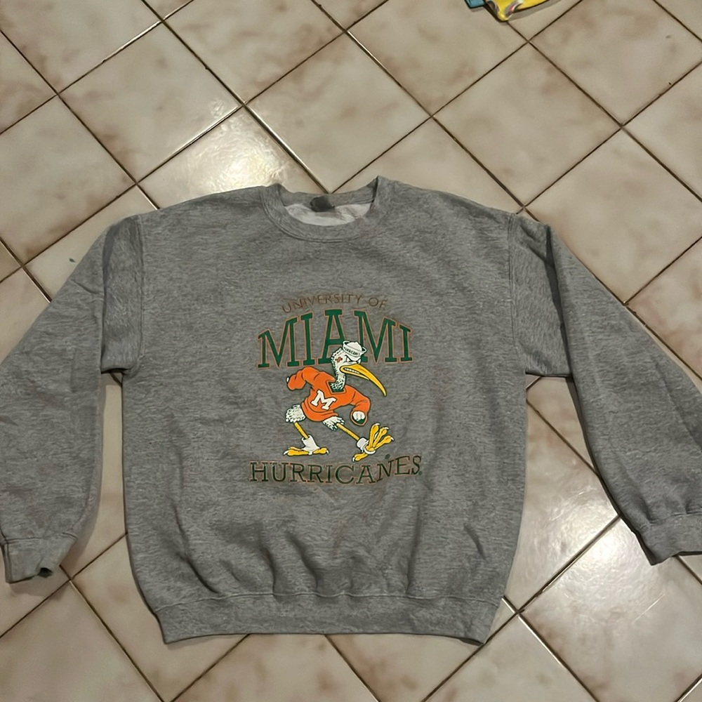Light Grey University of Miami Hurricanes sweater with Sebastian the Ibis